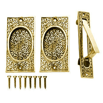 COPPER MOUNTAIN HARDWARE Rice Pattern Single Pocket Passage Style Door Set (Polished Brass)