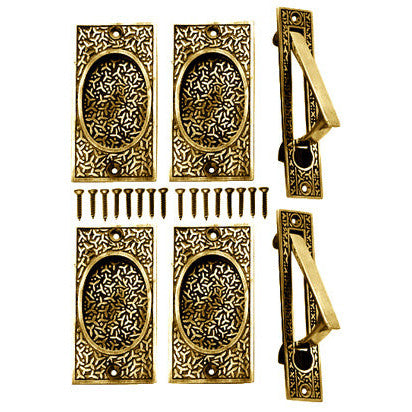 Rice Pattern Double Pocket Passage Style Door Set (Polished Brass) COPPER MOUNTAIN HARDWARE