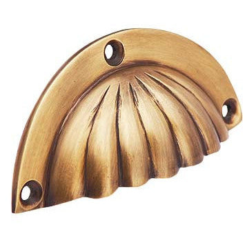 COPPER MOUNTAIN HARDWARE 3 1/2 Inch Overall (3 Inch c-c) Solid Brass Scalloped Cup Pull (Antique Brass Finish)