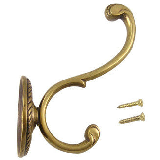 Solid Brass Georgian Coat Hook (Antique Brass Finish) Copper Mountain Hardware