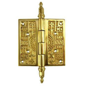 COPPER MOUNTAIN HARDWARE 3 1/2 x 3 1/2 Inch Steeple Tipped Victorian Solid Brass Hinge (Polished Brass Finish)