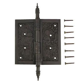 4 1/2 x 4 1/2 Inch Japanesque Style Ornate Solid Brass Hinge (Oil Rubbed Bronze Finish) COPPER MOUNTAIN HARDWARE