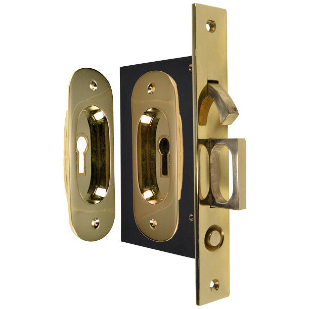 COPPER MOUNTAIN HARDWARE Traditional Oval Pattern Single Pocket Privacy (Lock) Style Door Set (Polished Brass)