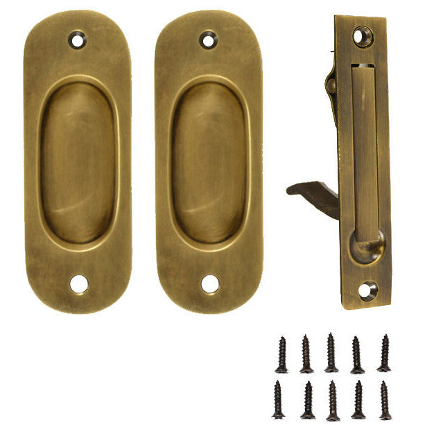 Traditional Oval Pattern Single Pocket Passage Style Door Set (Antique Brass Finish) COPPER MOUNTAIN HARDWARE