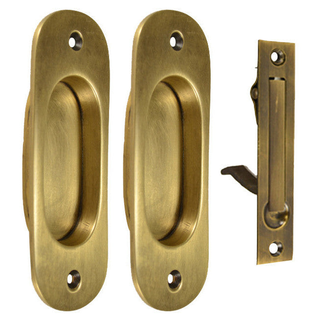 Traditional Oval Pattern Single Pocket Passage Style Door Set (Antique Brass Finish) COPPER MOUNTAIN HARDWARE