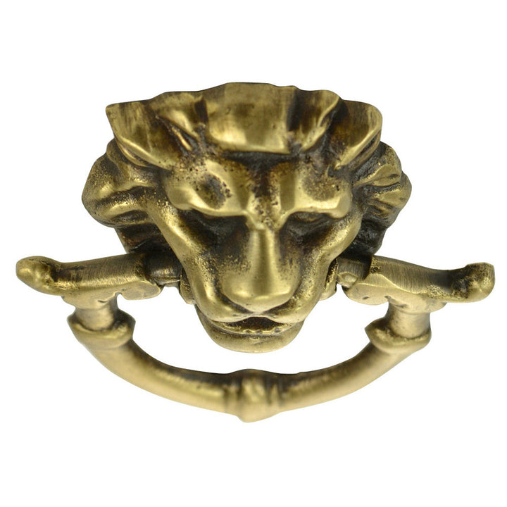 COPPER MOUNTAIN HARDWARE 2 4/5 Inch Solid Brass Baroque / Rococo Lion Drop Pull (Antique Brass Finish)