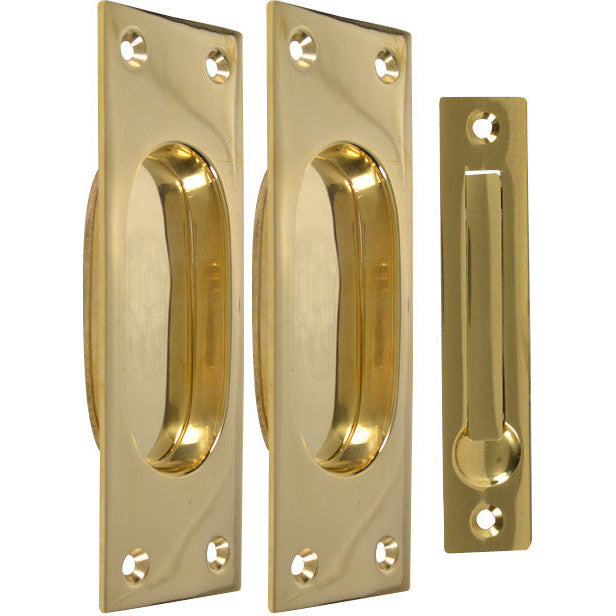 COPPER MOUNTAIN HARDWARE New Traditional Square Pattern Single Pocket Passage Style Door Set (Polished Brass Finish)