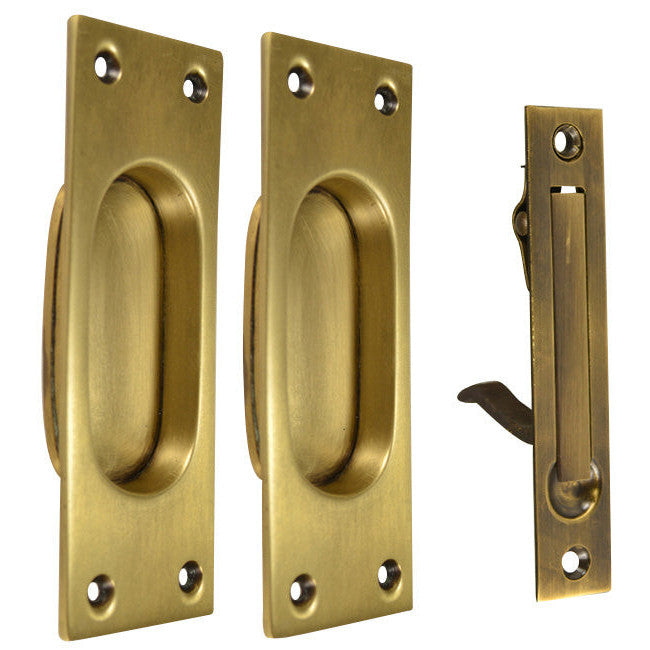 New Traditional Square Pattern Single Pocket Passage Style Door Set (Antique Brass Finish) COPPER MOUNTAIN HARDWARE