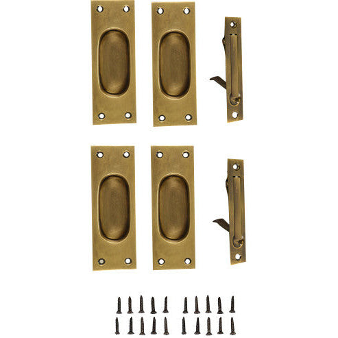 COPPER MOUNTAIN HARDWARE New Traditional Square Pattern Double Pocket Passage Style Door Set (Antique Brass)