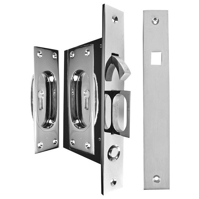 COPPER MOUNTAIN HARDWARE New Traditional Square Pattern Single Pocket Privacy (Lock) Style Door Set (Polished Chrome)