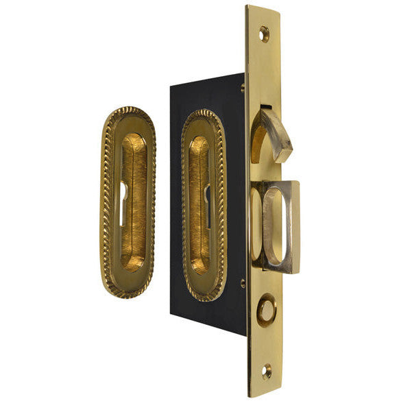 Georgian Oval Pattern Single Pocket Privacy (Lock) Style Door Set (Polished Brass) COPPER MOUNTAIN HARDWARE