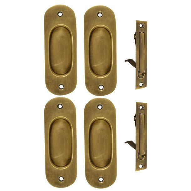 COPPER MOUNTAIN HARDWARE Traditional Oval Pattern Double Pocket Passage Style Door Set (Antique Brass)