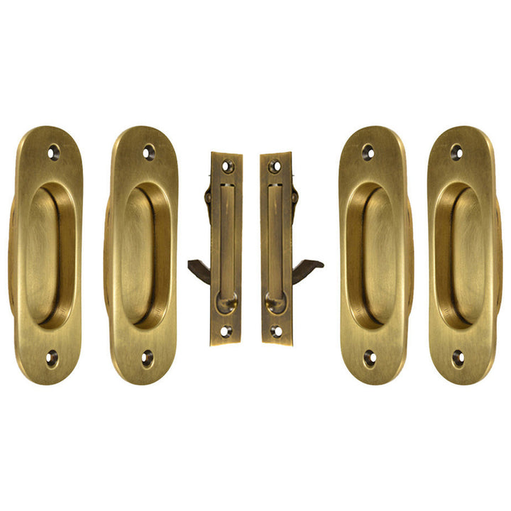 COPPER MOUNTAIN HARDWARE Traditional Oval Pattern Double Pocket Passage Style Door Set (Antique Brass)