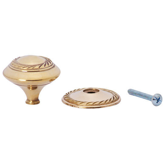 COPPER MOUNTAIN HARDWARE 1 1/2 Inch Brass Round Knob with Georgian Roped Border (Polished Brass Knob)