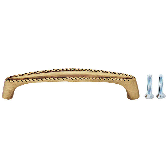 COPPER MOUNTAIN HARDWARE 4 Inch Overall (3 3/4 Inch c-c) Brass Georgian Roped Style Pull (Antique Brass Finish)