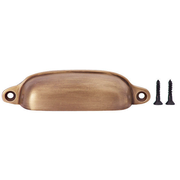 COPPER MOUNTAIN HARDWARE 4 1/8 Inch Overall (3 1/2 Inch c-c) Solid Brass Traditional Slim Rounded Bin Pull (Antique Brass Finish)