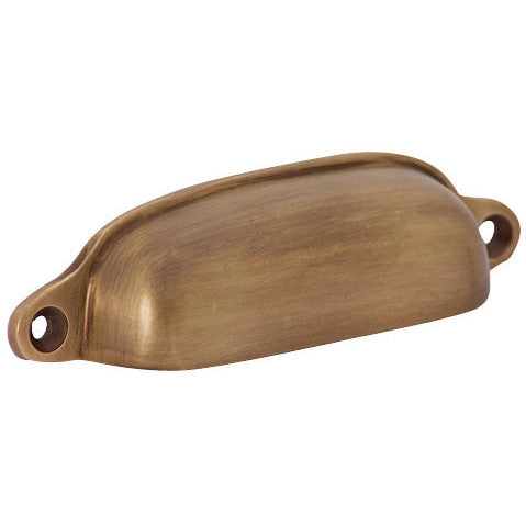 COPPER MOUNTAIN HARDWARE 4 1/8 Inch Overall (3 1/2 Inch c-c) Solid Brass Traditional Slim Rounded Bin Pull (Antique Brass Finish)