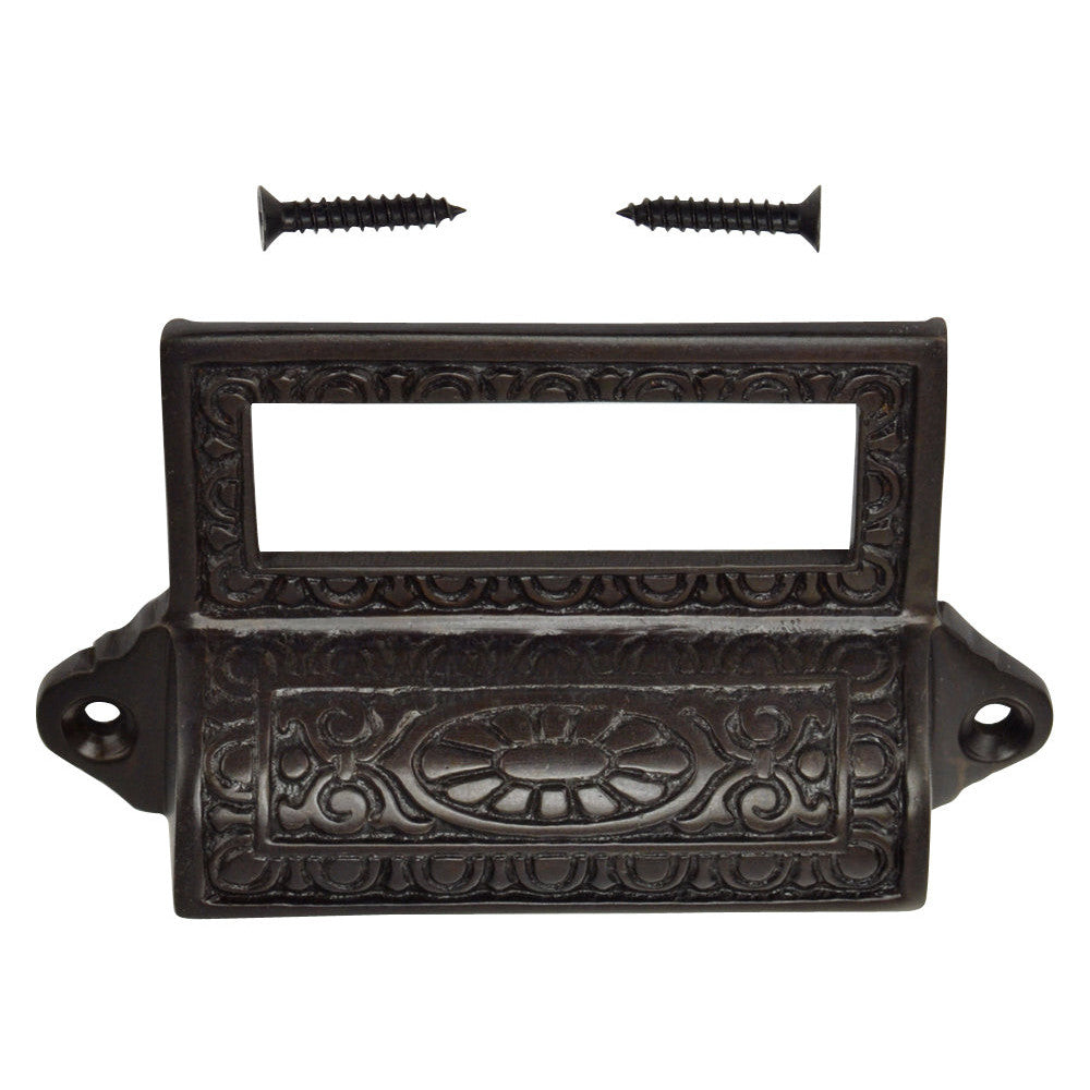 4 1/8 Inch Solid Brass Victorian Label Style Bin Pull (Oil Rubbed Bronze Finish) COPPER MOUNTAIN HARDWARE