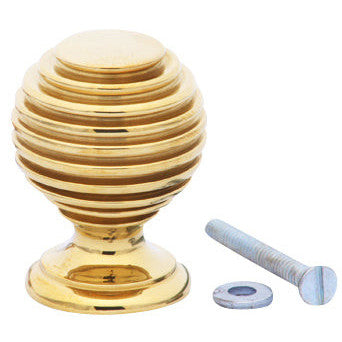 COPPER MOUNTAIN HARDWARE 1 3/8 Inch Solid Brass Art Deco Round Knob (Polished Brass Finish)