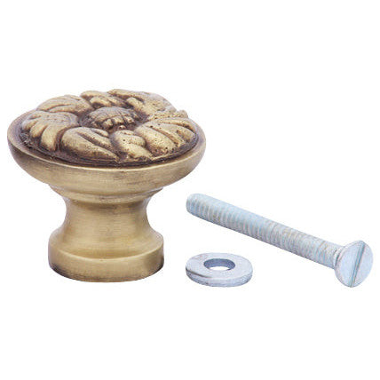 COPPER MOUNTAIN HARDWARE 1 1/4 Inch Solid Brass Patterned Round Knob (Antique Brass Finish)