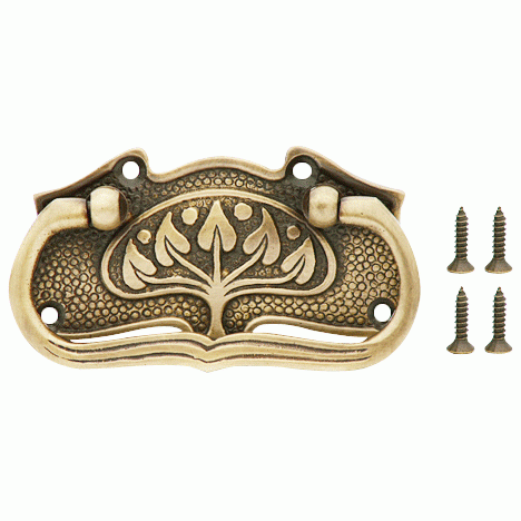 COPPER MOUNTAIN HARDWARE 3 3/4 Inch Leaf Pattern Solid Brass Drawer Pull - Hand Hammered Design (Antique Brass Finish)