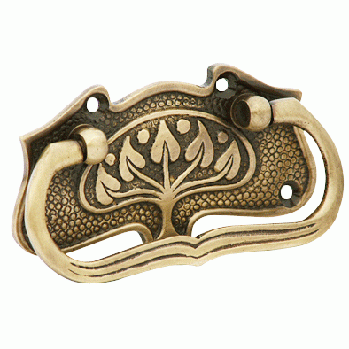 COPPER MOUNTAIN HARDWARE 3 3/4 Inch Leaf Pattern Solid Brass Drawer Pull - Hand Hammered Design (Antique Brass Finish)