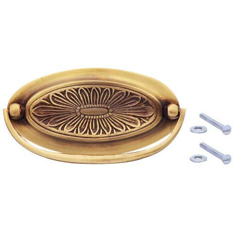 COPPER MOUNTAIN HARDWARE 4 1/2 Inch Overall (3 3/4 Inch c-c) Solid Brass Oval Drop Style Pull (Antique Brass Finish)