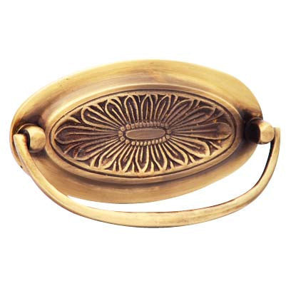 COPPER MOUNTAIN HARDWARE 4 1/2 Inch Overall (3 3/4 Inch c-c) Solid Brass Oval Drop Style Pull (Antique Brass Finish)