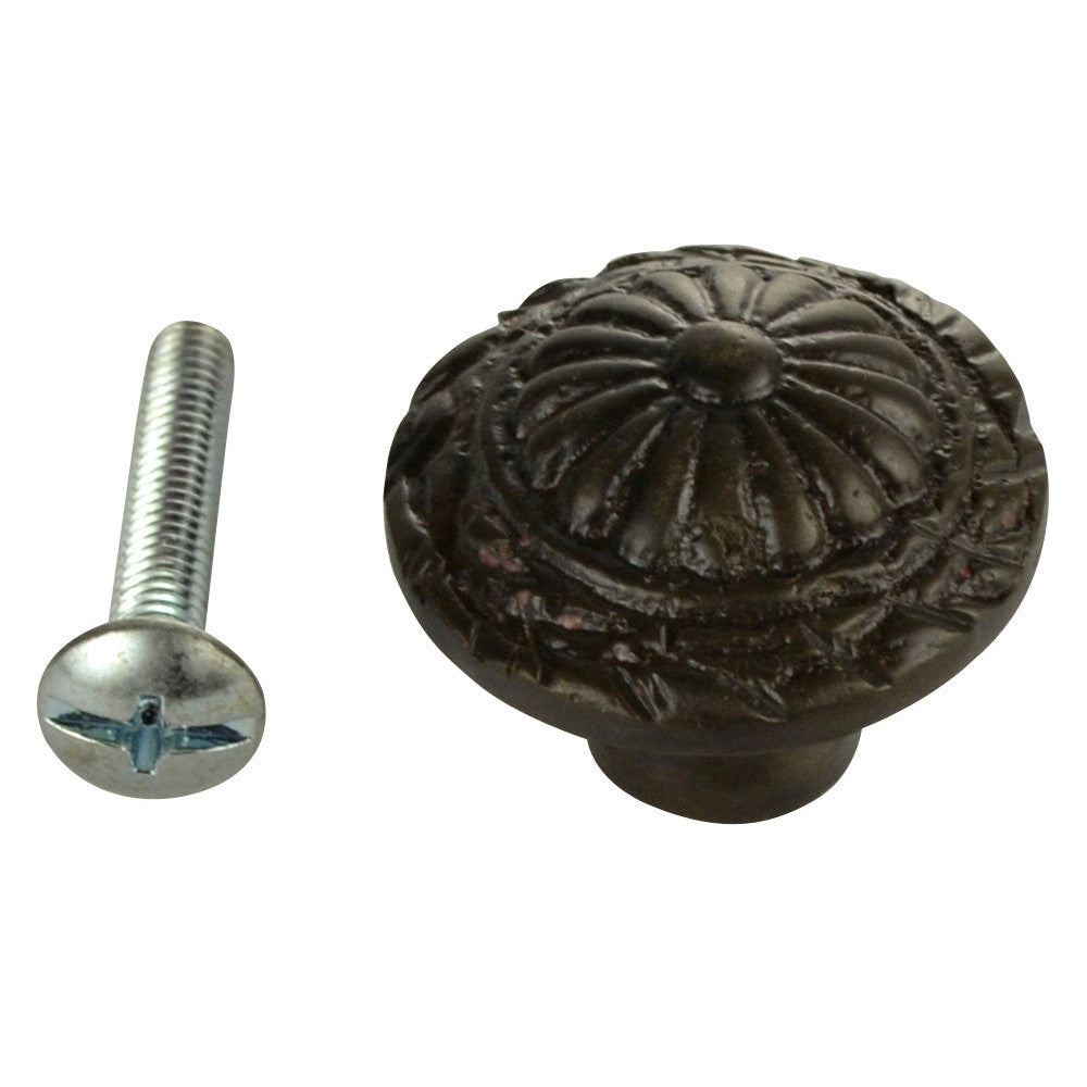 1 1/10 Inch Ornate Round Solid Brass Knob (Oil Rubbed Bronze Finish) COPPER MOUNTAIN HARDWARE