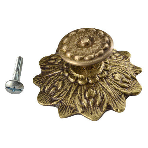 2 2/5 Inch Solid Brass Victorian Sunflower Knob (Antique Brass Finish) COPPER MOUNTAIN HARDWARE