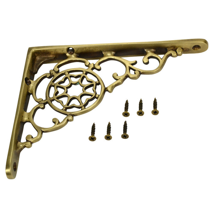 6 3/4 Inch Solid Brass Star Shape Shelf Bracket (Antique Brass Finish) Copper Mountain Hardware