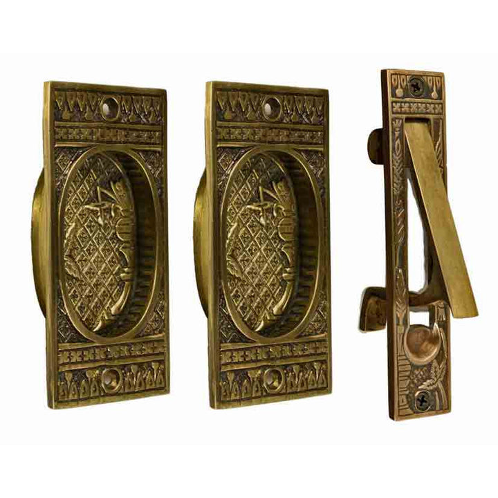 COPPER MOUNTAIN HARDWARE Broken Leaf Single Pocket Passage Style Door Set Antique Brass Finish