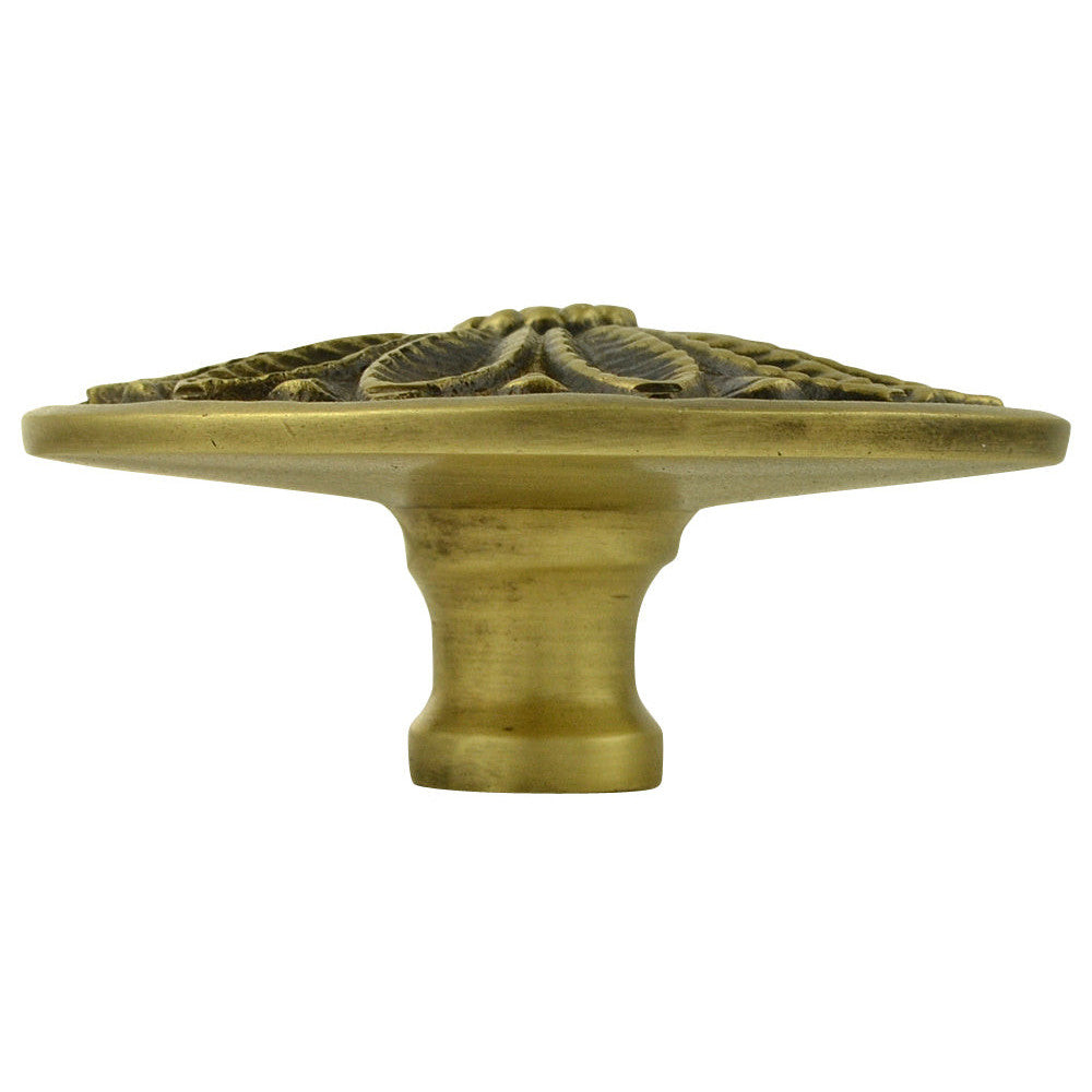 COPPER MOUNTAIN HARDWARE 2 3/5 Inch Solid Brass Floral Leaf Cabinet Knob (Antique Brass Finish)