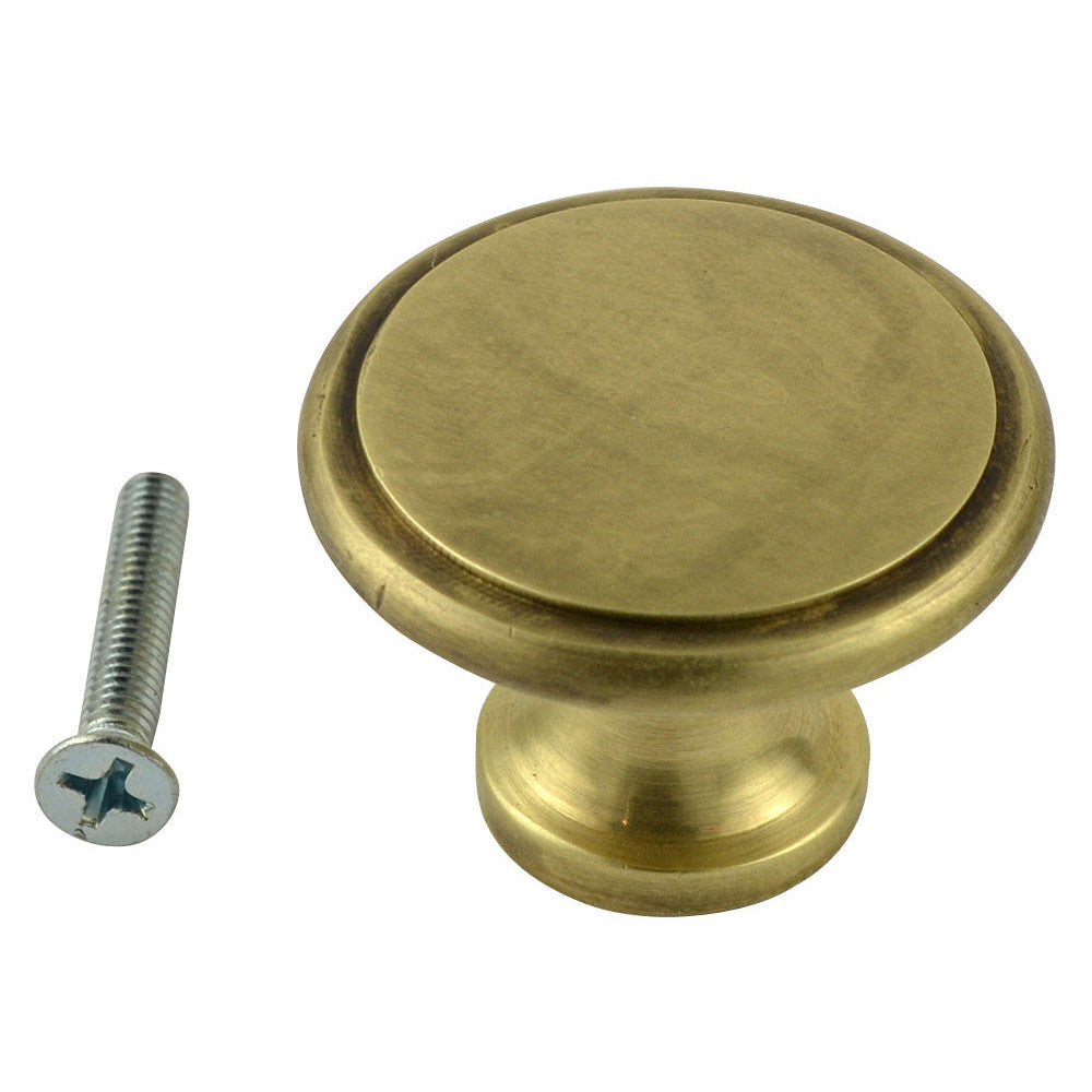 COPPER MOUNTAIN HARDWARE 1 1/2 Inch Brass Flat Top Cabinet Knob (Antique Brass Finish)