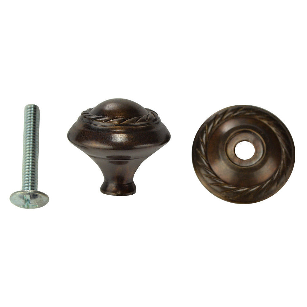 COPPER MOUNTAIN HARDWARE 1 Inch Solid Brass Georgian Roped Round Knob Oil Rubbed Bronze Finish