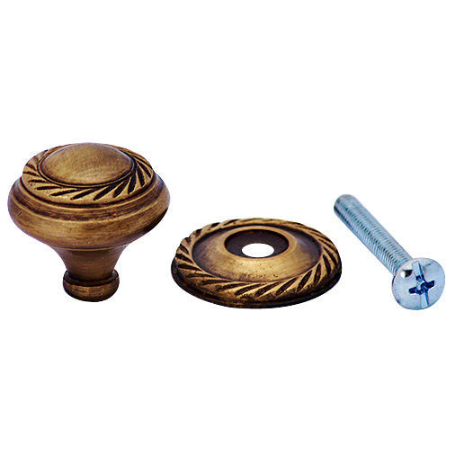 COPPER MOUNTAIN HARDWARE 1 Inch Solid Brass Georgian Roped Round Knob (Antique Brass Finish)