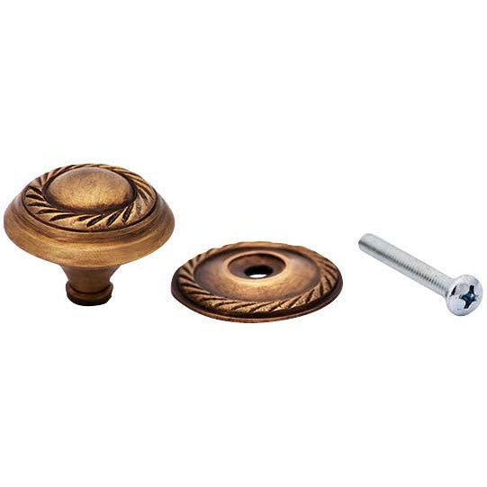 COPPER MOUNTAIN HARDWARE 1 1/4 Inch Solid Brass Georgian Roped Round Knob (Antique Brass Finish)