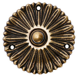 COPPER MOUNTAIN HARDWARE Solid Brass Antique Flower Doorbell Push (Antique Brass Finish)