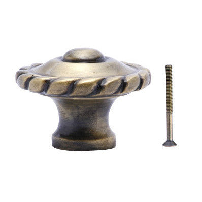 COPPER MOUNTAIN HARDWARE 1 1/2 Inch Solid Brass Georgian Roped Knob (Antique Brass Finish)