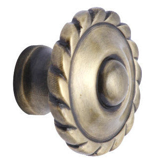 COPPER MOUNTAIN HARDWARE 1 1/2 Inch Solid Brass Georgian Roped Knob (Antique Brass Finish)