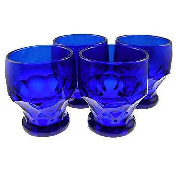 54 Ounce Cobalt Blue Glass Pitcher & Four Tumblers - Georgia Pattern Copper Mountain Hardware
