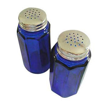 Salt and Pepper Shakers - Cobalt Blue Glass Panel Pattern Copper Mountain Hardware