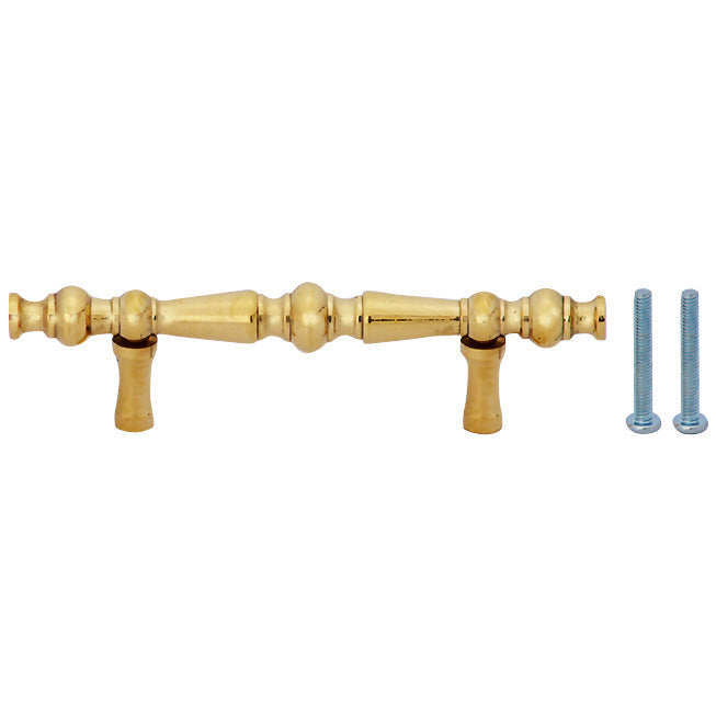 5 Inch Overall (3 Inch c-c) Solid Brass Victorian Pull (Polished Brass Finish) COPPER MOUNTAIN HARDWARE