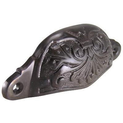 4 3/8 Inch Overall (3 3/4 Inch c-c) Solid Brass Ornate Victorian Scroll Cup or Bin Pull (Oil Rubbed Bronze Finish) COPPER MOUNTAIN HARDWARE