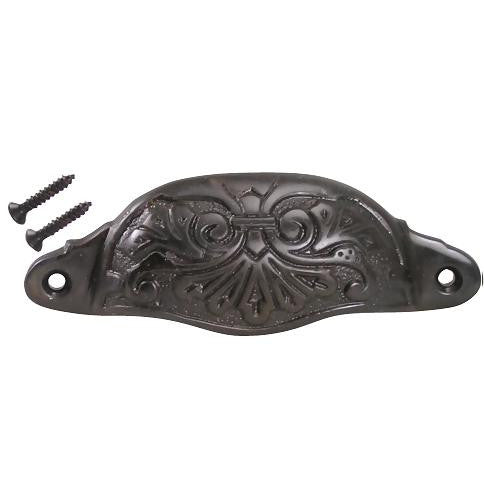 COPPER MOUNTAIN HARDWARE 4 3/8 Inch Overall (3 3/4 Inch c-c) Solid Brass Ornate Victorian Scroll Cup or Bin Pull (Oil Rubbed Bronze Finish)