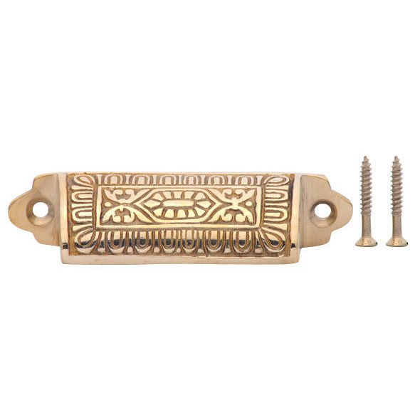 COPPER MOUNTAIN HARDWARE 3 5/8 Inch Overall (3 Inch c-c) Traditional Square Eastlake Style Bin Pull (Polished Brass Finish)