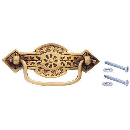 COPPER MOUNTAIN HARDWARE 4 1/4 Inch Overall (3 Inch c-c) Solid Brass Arrowed Bail Pull (Antique Brass Finish)