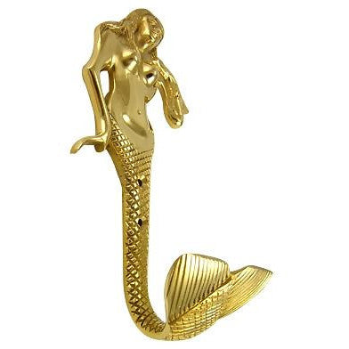 Copper Mountain Hardware 8 1/2 Inch Solid Brass Mermaid Hook (Polished Brass Finish)