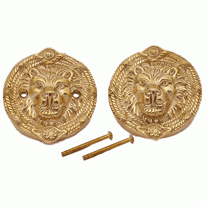 Copper Mountain Hardware Solid Brass Deadbolt Hole Cover - Lion Heads (Polished Brass Finish)