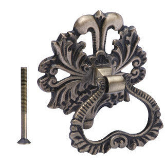 COPPER MOUNTAIN HARDWARE 3 Inch Victorian Leaves Baroque / Rococo Ring Pull (Antique Brass)